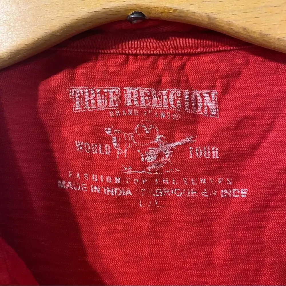 True Religion Vibrant Red Polo Shirt for Men large slub cotton casual